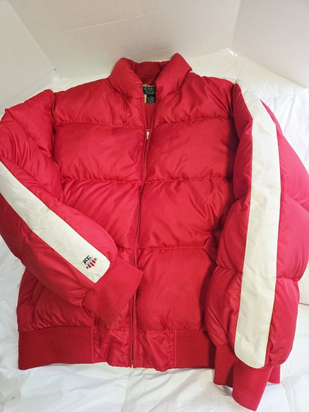 Polo Jeans Company RL Sz L Red White Stripe Down Puffer Jacket Vtg Y2K Retro Men